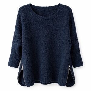 Zadig & Voltaire Merino Wool Boucle Chunky Sweater Blue Side Zippers Size L